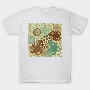 Monstera Plant Leaves Abstract Brown Tan Sage Green T-Shirt